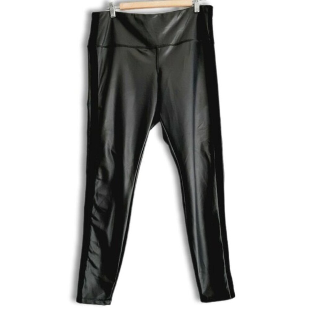 JOE FRESH X ROXY EARLE Faux Leather Leggings Side Tape Pull On Pants Black Sz L
